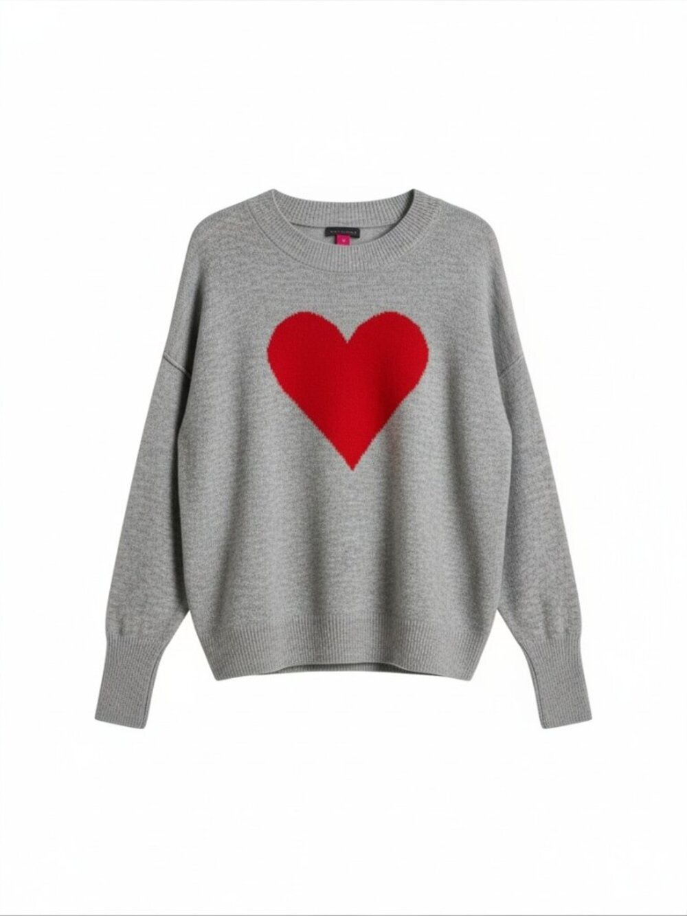 Vince Camuto Red Heart Pullover Sweater Women's M Gray Knit Oversized Soft Cozy